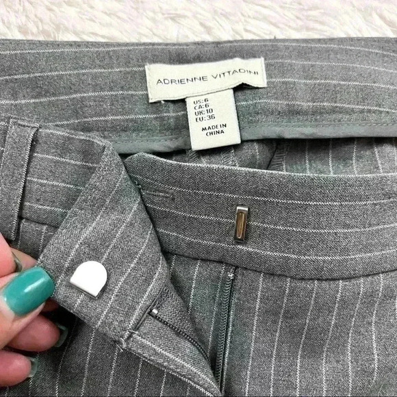 Adrienne Vittadini Gray Rayon Pin Stripe Flat Front Fitted Slim Ankle Pants (6) - Picture 10 of 14